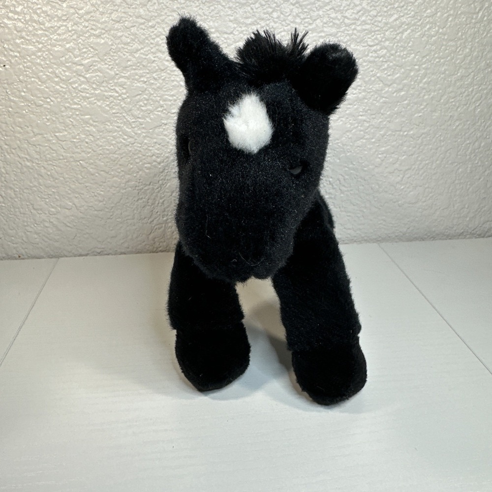 Aurora 8" Black With White‎ Head Patch Small Soft Cuddly Horse Stuffed Plush